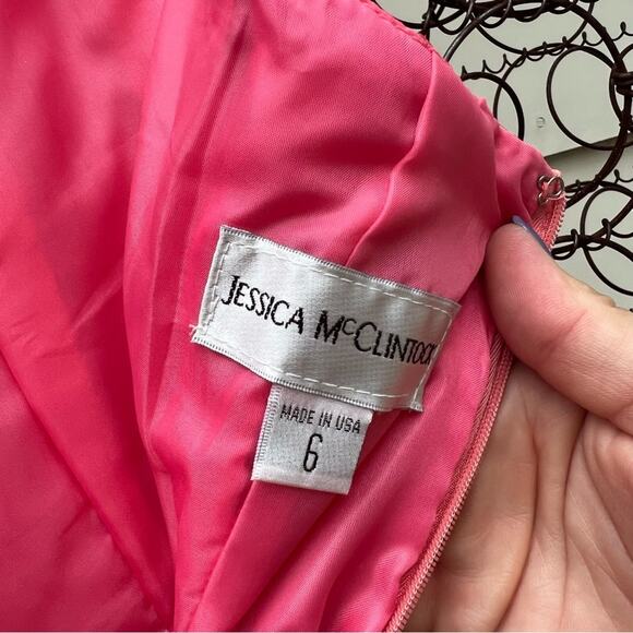 Vintage 80s 90s Jessica McClintock coral bubble strapless ruched prom dress - Picture 9 of 9